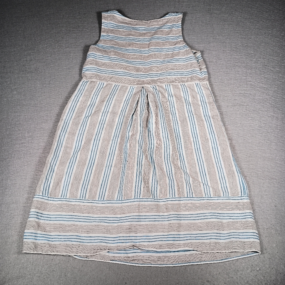 J. Jill Love Linen Dress Blue & Brown Stripes Patch Pockets Size M 100% Linen - Picture 3 of 7